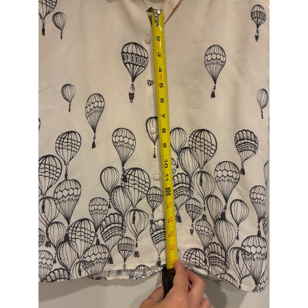 Zara Basic Women Cream Hot Air Balloon Print Short Sleeve Button Up Shirt Small - Picture 5 of 7